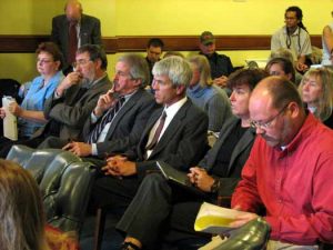 Ben Stout, center, at a WV Senate hearing on coal slurry injection. Photo by VS.