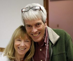 Ben and Janet at a meeting about fracking. Photo by Allen Johnson.
